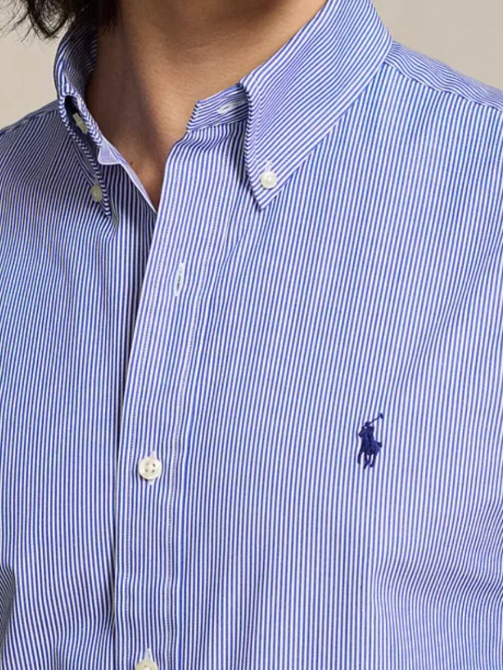 Polo Ralph Lauren Men’s L Slim Fit Stretch Poplin Blue Stripe Shirt